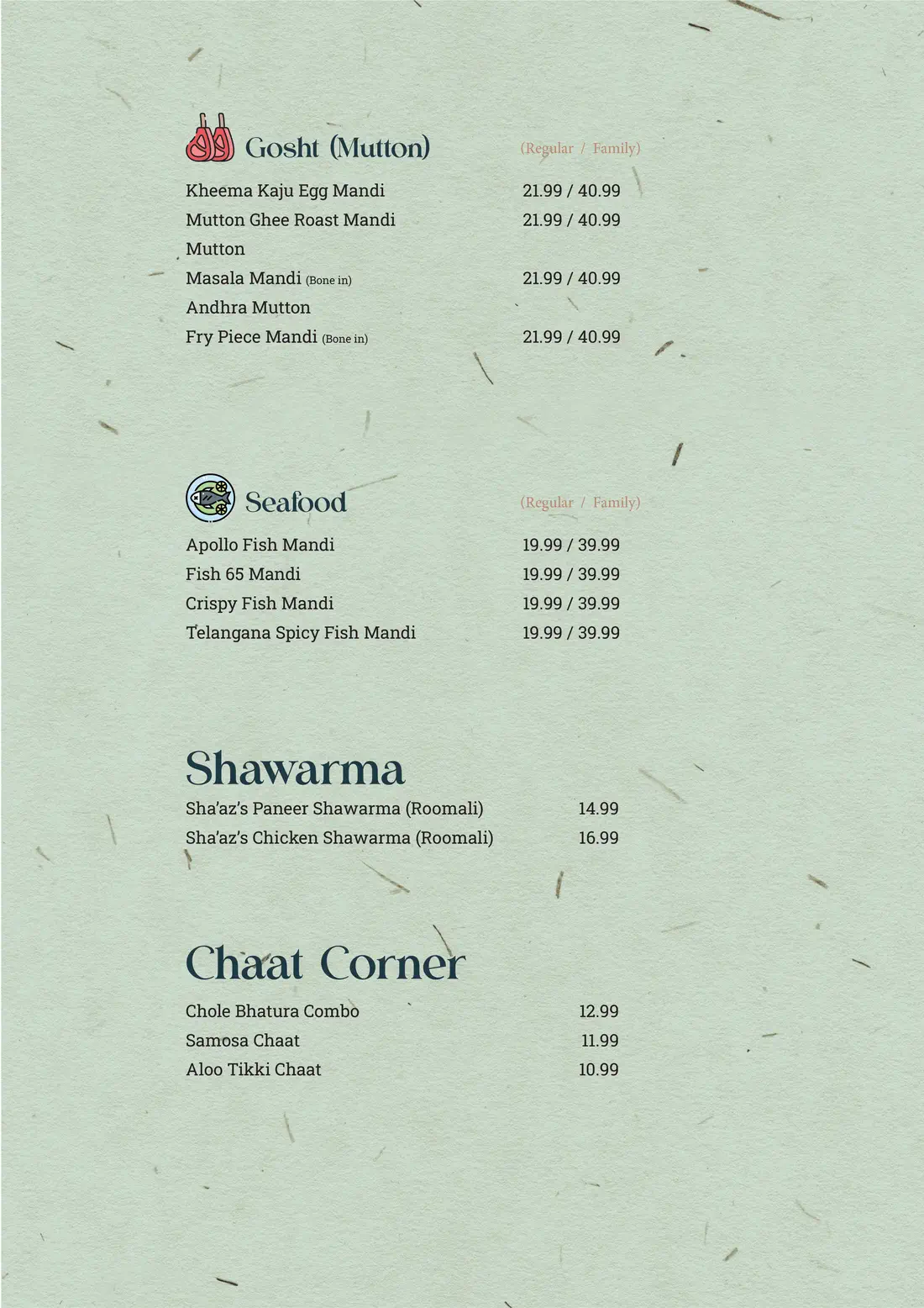 Fusion mandis - mutton and seafood, shawarma and chaat corner